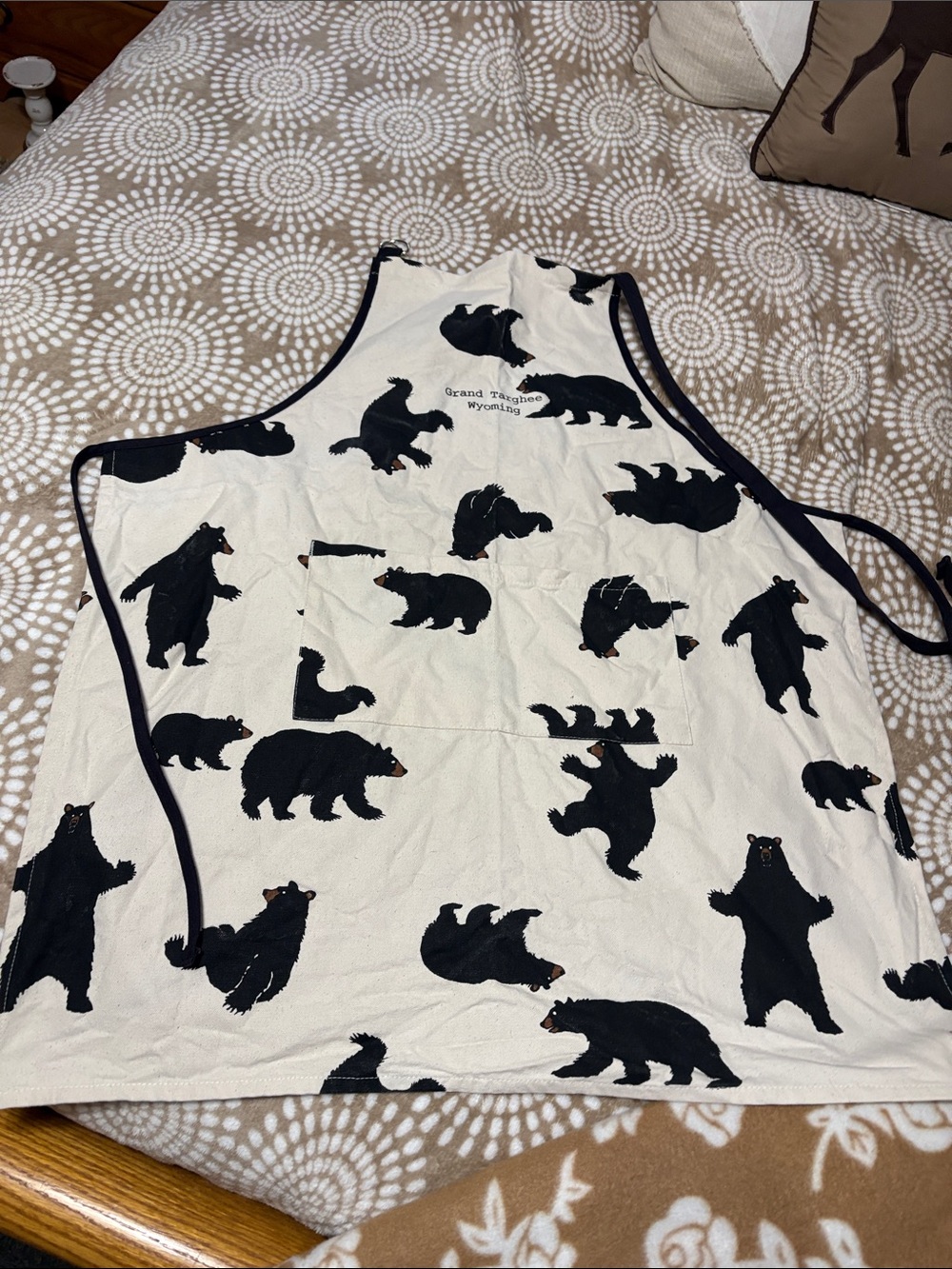 Hatley Black and Cream Bear Print Apron with Pocket